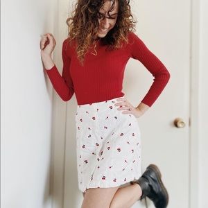 The cutest embroidered cherry high waisted mini skirt 🍒